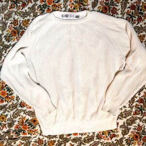 Vintage Northern Isles Mens Cream Knit Crewneck Sweater XL 100% Cotton